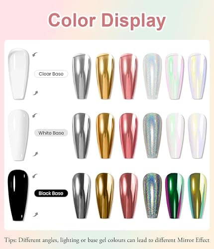 BISHENGYF Gold Chrome Nail Powder: Superspiegel-Nagelglitzer, Metal Holo Cromepulver Nägel Gel Pigment Weiß Aurora Glazed Donut Glassy Pearl Nagelpuder, Silver Nagelkunstsalon DIY Design Dekor(6PCS) thumbnail 8