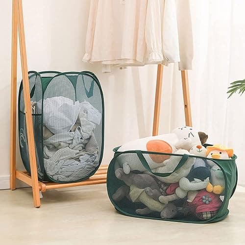 Rubruan 4 Piece Popup Mesh Laundry Basket Durable Handles Collapsible Laundry Baskets Folding Clothes Pastic Hamper for Laundry Room College Dorm (Gray) thumbnail 6