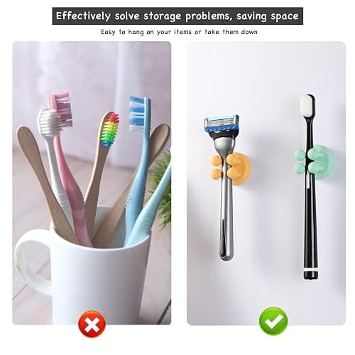 iBetterLife 5Pcs Self-adhesive Hooks Holders - Mounted to Wall Mirror for Clipping & Hanging Toothbrush Razor Towel Key Plug Cable, Utility Holder for Kitchen Bathroom Home Office Dorm Room Essentials thumbnail 7