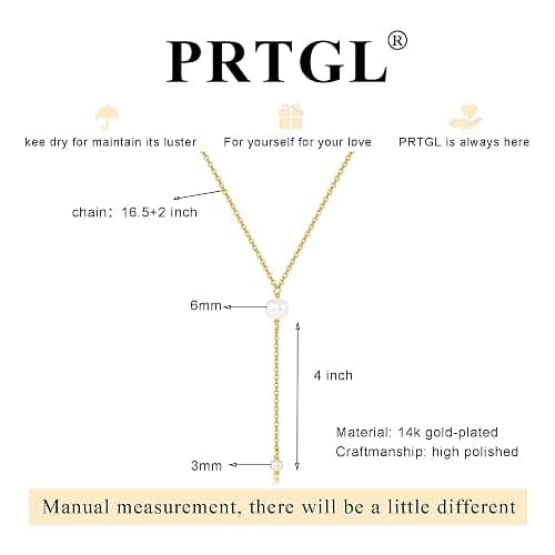 PRTGL Pearl Necklace: 14K Gold-Plated/White Gold-plated Pearl Necklace for Women 16.5” + 2” thumbnail 6