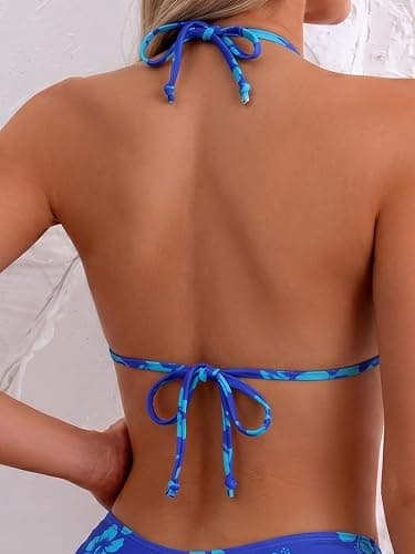 Fanuerg Women's Triangle Bikini Sets Halter String Two Piece Swimsuits High Cut Cheeky Bathing Suit thumbnail 5
