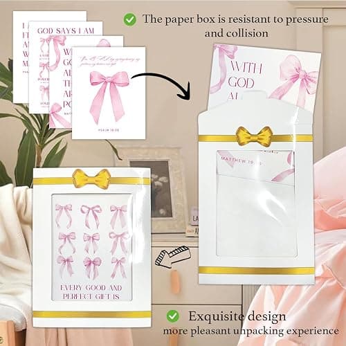 BONETAT Pink Bow Room decor Bible Verses Wall art Posters, Coquette Room Decor and Pink Room Decor For Teen Girls, 8x10 inch girl bathroom decor aesthetic poster with gift box packaging Set of 4 pcs- A02 thumbnail 4