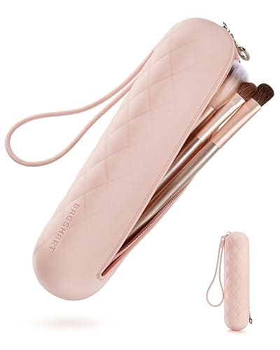 BAGSMART Makeup Brush Holder Bag, Travel Small Makeup Bag for Purse, Make Up Brush Bag Case Cosmetic Bag, Silicone Soft Portable Face Brushes Travel Essentials Organizer Holder, Pink - Image 1