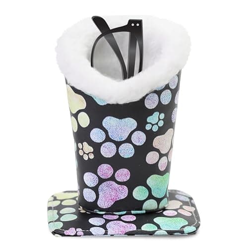 FlyingMage Plush Lined Eyeglasses Holder, Cute Magnetic PU Leather Glasses Stand Case for Women Men Kids - Image 1
