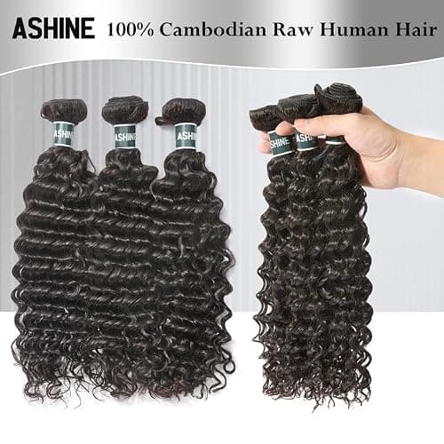 ASHINE Human Hair Bundles Deep Wave Unprocessed Cambodian Raw Hair 18 20 22 Inch, Flip Over Quick Weave Wet and Wave Bundles for Women Natural Black thumbnail 2