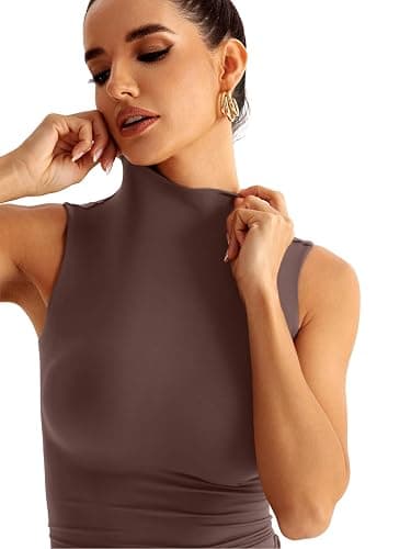 EasyGala Women Sleeveless Mock Turtle Neck Tops Double Lined Fitted Tank Tops Basic T Shirts 2025 thumbnail 2
