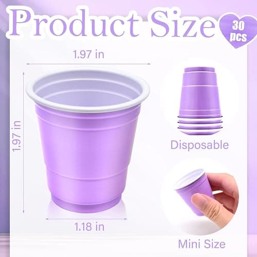 Yaure Joy 30 Pcs Disposable 2oz Shot Glasses Plastic Cups for Wedding, Graduation Party, Beer Sample Taste Serving, Birthday (Light Purple) thumbnail 2