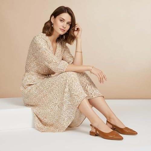 CUSHIONAIRE Women's Forever Pointed Toe Sling Back Dress Shoe +Memory Foam, Wide Widths Available, Cream Smooth thumbnail 7