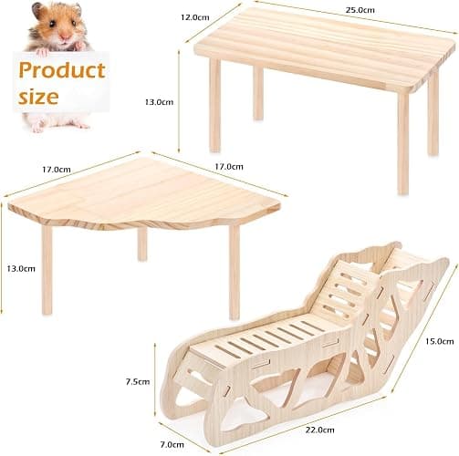 3-Piece Set Hamster Platform Play Wooden for Dwarf Syrian Hamsters Gerbils Mice or Other Small Pets thumbnail 2