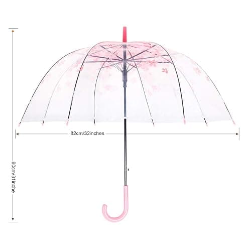 ThreeH Elegant Arch Umbrella Windproof Thick Transparent Cherry Cute Design Romantic Long Handle Rain Umbrella KS11 Pink thumbnail 2