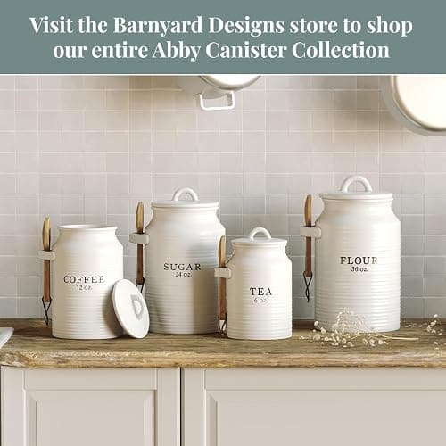 Barnyard Designs Canister Set for Kitchen Counter, Coffee Tea Sugar Container Ceramic Set, Decorative Canisters, Rustic Farmhouse Canister Jars, White (Coffee/Sugar/Tea) thumbnail 6