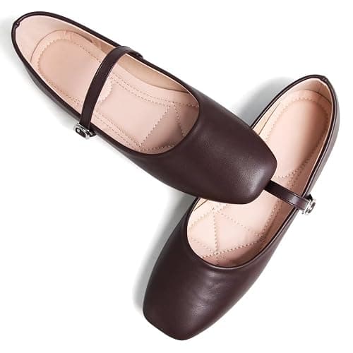 Stunner Mary Jane Square Toe Black Ballet Flats for Women Comfortable Ankle Strap Casual Slip On Flats thumbnail 3