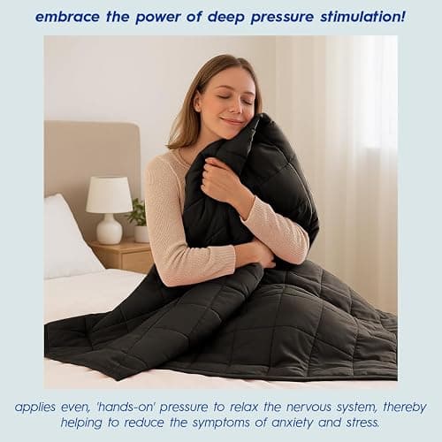 Harbour Housewares Weighted Blanket 6kg with Storage Bag – 125x180cm Black Weight Blanket for Anxiety, Stress Relief & Deep Sleep – Soft Fabric Calming Throw with Glass Bead Filling thumbnail 3