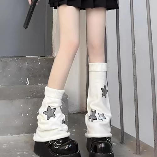 DUOJINSANXI 2Pcs Black White Leg Warmers for Girls Cute Leg Warmers Y2k Harajuku Knit Star Legwarmer Accessories for Women thumbnail 4