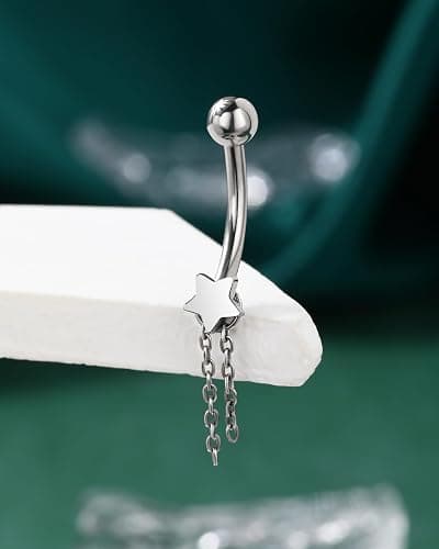 COCHARM Titanium Belly Button Rings, 14G Belly Navel Rings for Women Dangle, Surgical Steel Navel Piercing Jewelry thumbnail 4