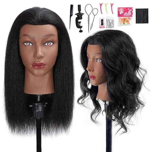 16" MQHIHI Mannequin Head Human Hair, 100% Real Hair Cosmetology Manikin Doll Head for Hairdresser Practice Braiding with Free Clamp Holder and Tools (16 Inch) - Image 1