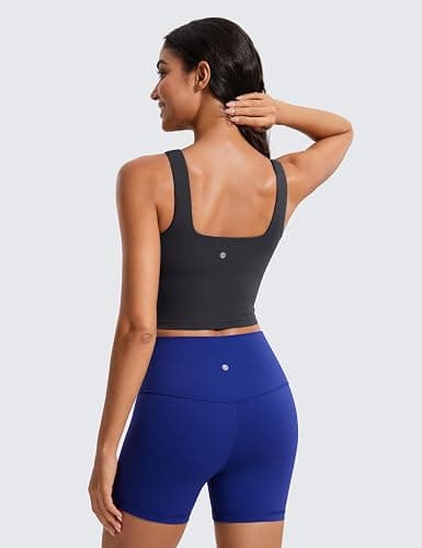 CRZ YOGA Womens Butterluxe Square Neck Longline Sports Bra - Workout Crop Tank Tops Padded Yoga Camisole with Built in Pads thumbnail 2