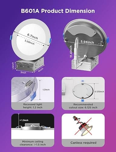 Govee Smart Recessed Lighting 6 Inch, Wi-Fi Bluetooth Direct Connect RGBWW LED Downlight, 65 Scene Mode, Canless Recessed Light Work with Alexa & Google Assistant with Junction Box, 1100 Lumen, 4 Pack thumbnail 2