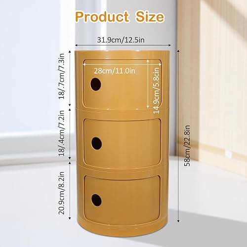FZANVAN 3-Tier Round Bedside Table, Narrow Storage Cabinet, Small Stylish Storage Cabinet, no Installation Required, Suitable for Living Room and Bedroom, Small Space thumbnail 3