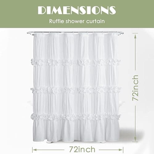 Homechoice Decor Victorian Ruffle Shower Curtain, Ruched Microfiber Vintage Handcrafted Bow Tie Bath Curtain for Master Bathroom, with 12 Buttonholes, 72" W x 72" H, White (LQ-10) thumbnail 2