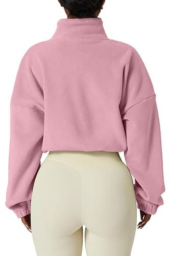 QINSEN Women's Full Zip Fleece Short Jacket Warm Winter Long Sleeve Stand Collar Sherpa Crop Coat thumbnail 2