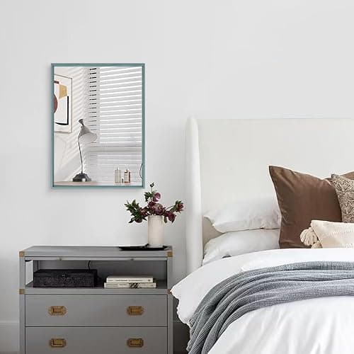 AAZZKANG Metal Framed Rectangle Wall Mounted Mirror Decorative Modern Bedroom Bathroom Vanity Mirrors Vertical or Horizontal Blue thumbnail 8