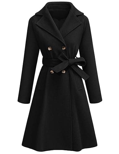 AFFA Women's Double Breasted Trench Coat Elegant Lapel Collar Jacket Winter Fall Slim Long Outerwear with Belt Pockets - Image 1
