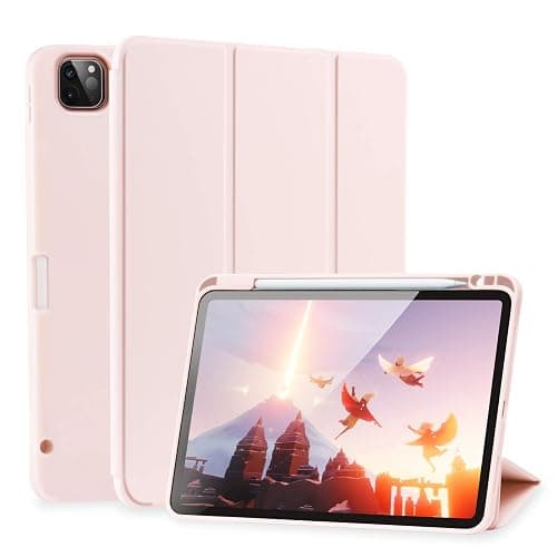 SIWENGDE Cases for iPad Pro 12.9 Case 6th/5th/4th Generation (2022/2021/2020) with Pencil Holder [Apple Pencil Wireless Charging] Soft TPU Smart Tri-fold Stand Protective Cover(Pink) - Image 1