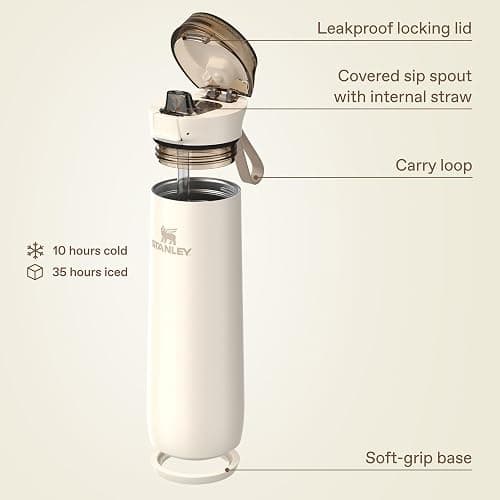 STANLEY Flowstate™ Spring Bottle | Leakproof Water Bottle with Carry Strap & Flip-Top Locking Lid | Insulated Stainless Steel | Fits Most Cup Holders | BPA-Free | 20 oz | Champagne thumbnail 5