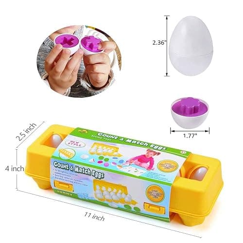JUNBESTN Easter Matching Eggs Connect Eggs Parlour Games Toys Gifts for 1 2 3 Years Old Kids Toddler Baby Girls Boys Shape Color thumbnail 3