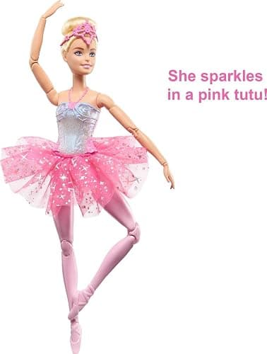 Barbie Dreamtopia Twinkle Lights Ballerina Doll with Blonde Hair & Light-Up Feature Wearing Royal Headband & Pink Tutu thumbnail 5