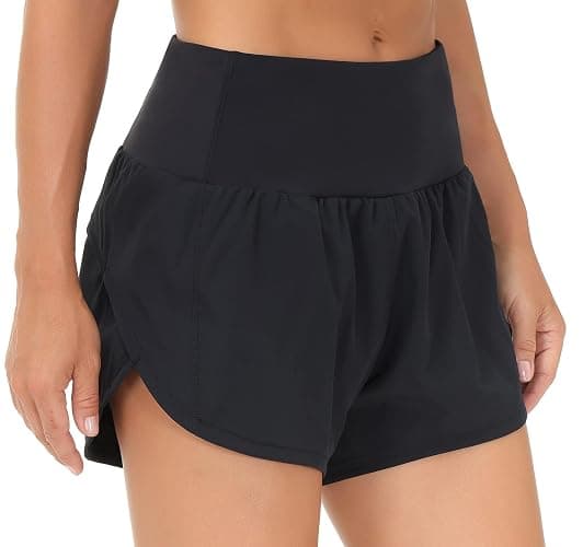 THE GYM PEOPLE Womens High Waisted Running Shorts Quick Dry Athletic Workout Shorts with Mesh Liner Zipper Pockets thumbnail 2