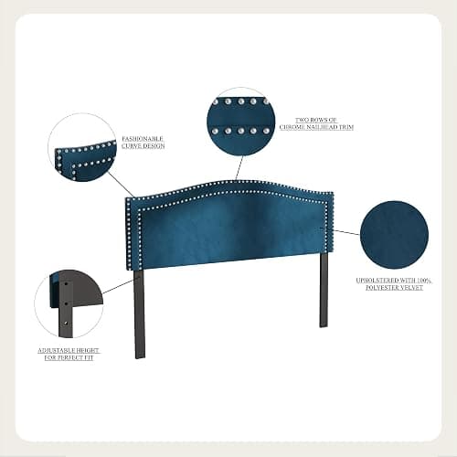 Castle Place Twin Curved Velvet Upholstered Headboard with Chrome Nailhead Trim, Silver Grey thumbnail 5