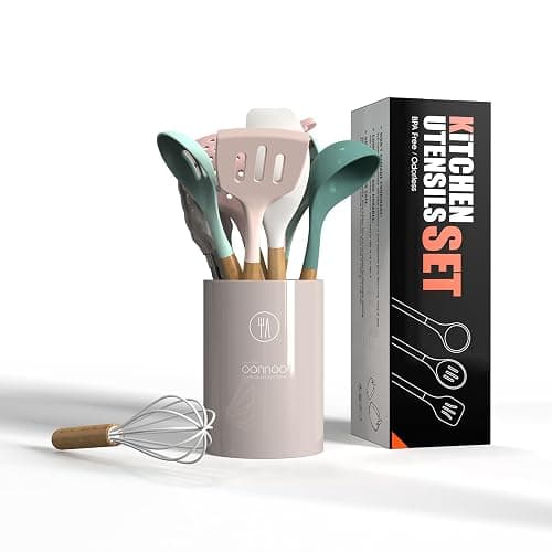 oannao Silicone Cooking Utensils Set - 446°F Heat Resistant Silicone Kitchen Utensils for Cooking,Kitchen Utensil Spatula Set w Wooden Handles, BPA FREE Gadgets for Non-Stick Cookware (Colorful) thumbnail 7