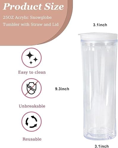CHLJAR 25oz Acrylic Snowglobe Cups, 6pack Plastic Snow Globe Cup with Lids and Straws, Snowglobe Tumblers with Pre Drilled and Plug, Glow in the Dark,Individually Packaged thumbnail 4