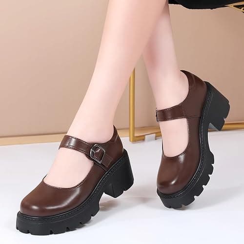 QHH Mary Jane Shoes Women Platform Mary Janes for Women Round Toe Chunky Heels Women's Pumps Fashion Classic Comfortable Dressy Business Casual Shoes Dress Shoes thumbnail 3