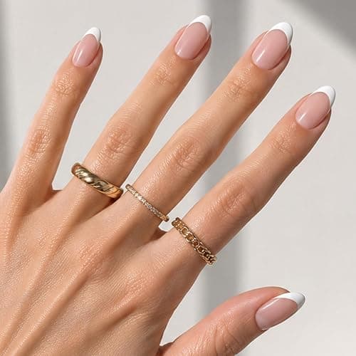 Olive & June Instant Mani Press-On Nails, Iconic French | Salon-quality glue-on manicure kit; 42 non-toxic fake nails in 21 sizes, recycled materials, realistic look, lasts 14 days - Image 1