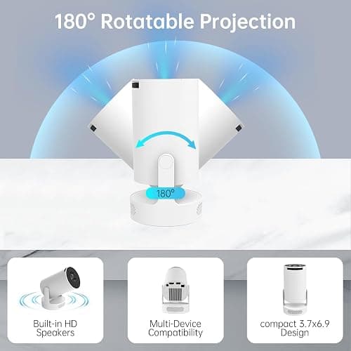 Xorytin Projector with WiFi and Bluetooth, Mini Projector with Built-in Apps, 4K Supported Smart Portable Projector, 210° Rotatable, Auto Vertical Keystone, 5W Speaker, 200 ANSI thumbnail 5
