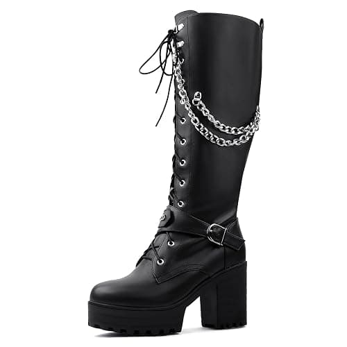 SeiteHuud Ladies' Boots Women Fashion Platform Block Heels Knee High Boots Lace up thumbnail 7