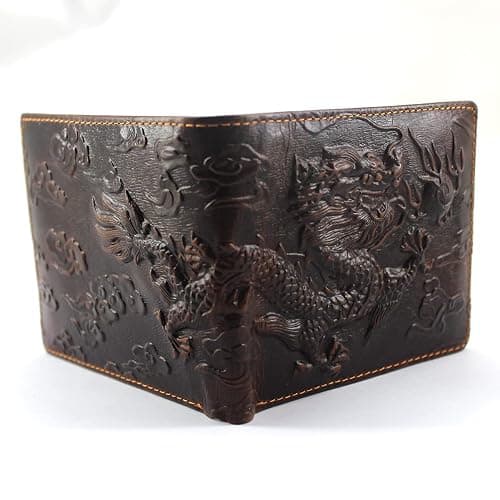 Medifier Mens Leather Genuine Extra Capacity Wallet Bifold Slim Brown Front Pocket Engraved Dragon Wallets with Credit Card Holder ID Window for Men Women Husband Boyfriend Him Gifts Horizontal Style thumbnail 6
