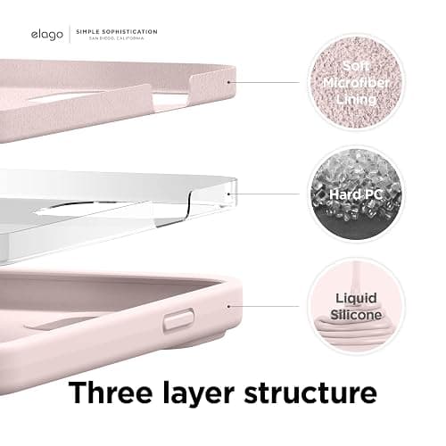 elago Coque Silicone Liquide Compatible avec iPhone 13 (6.1”), Case en Silicone Premium, Étui Protection Complète - Cover Antichoc à 3 Structure, Microfibre Douce Empêche Les Rayures (Rose) thumbnail 2