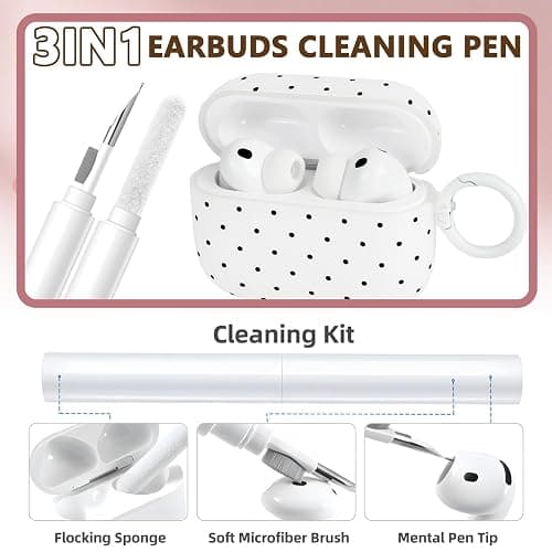 Kimiyaki Cute Polka Dot Case for AirPods Pro 3 with Cleaner Kit | Polka Dot Pattern Design,Shockproof,Full Protective Cover,Soft TPU,Daily,With Keychain,For Women,For Airpods Pro 3rd(2025) thumbnail 5
