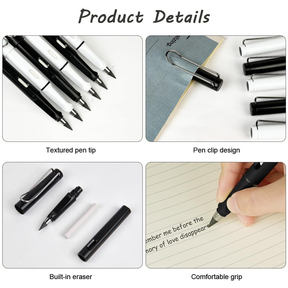 Ainiv 6pcs Ink Free Magic Pencils for Eternal Pens with Replaceable Nib, Endless Reusable Pen for Writing Drawing with Extra 8 Interchangeable Tips, School Supplies for Home Office thumbnail 4