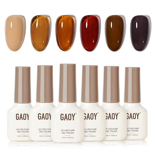 GAOY Jelly Tortoise Gel Nail Polish Set, 6 Transparent Colors Sheer Brown Dark Red Black, UV Light Cure Gel Polish for Nail Art DIY at Home - Image 1