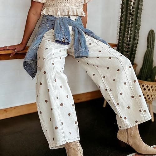 XBTCLXEBCO Polka Dot Jeans Women Y2K Print High Waisted Wide Leg Denim Pants Vintage Stretchy Boyfriend Jeans 90s Streetwear thumbnail 5