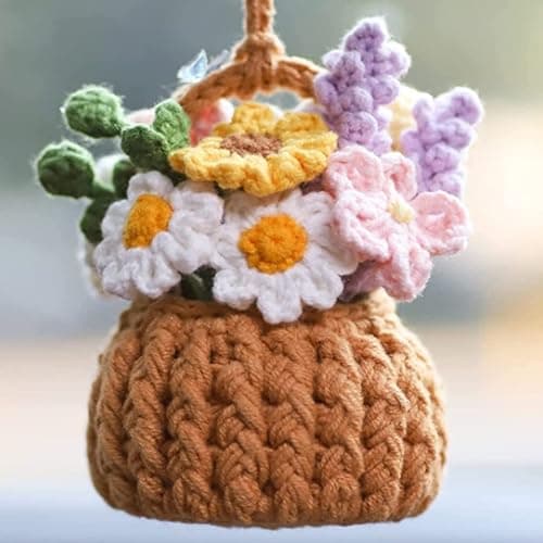 XINLIYA Crochet Cute Potted Plants, Hanging Handmade Knitted Decor for Women Men, Woven Cute Charms Ornament Pendant, Car Accessories Interior Aesthetic (Coffee/Green) thumbnail 6