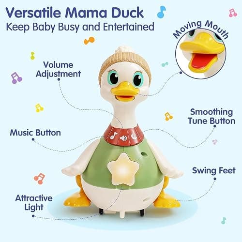 HOLA Baby Toys 6-12 Months Musical Dancing Duck Toy Set with Mama and Babys Tummy Time Toys, Crawling and Interaction Modes 1 Year Old Girl Boy Baby Stocking Stuffers thumbnail 5