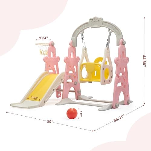 3-in-1 Kids Slide for Toddlers Slide and Swing Set,Indoor Playground for Children,Freestanding Outdoor Slides with Basketball Hoop,Outside Climber Playhouses,Baby Climbing Toys thumbnail 3