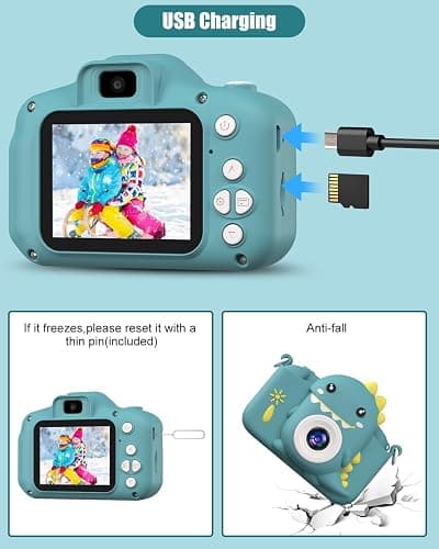Hangrui Kids Camera, 20MP Kids Digital Dual Lens Cameras with Silicone Case 2.0 Inch IPS Screen 1080P Video Camcorder, 32GB Card,Shockproof Childrens Camera Toy for Boys & Girls Age 3-12(Dark Green) thumbnail 6