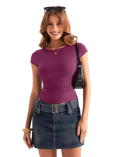 EasyGala Womens Double Lined Cap Sleeve Tops Cute Boat Neck T Shirts Slim Fitted Going Out Tees Y2k Summer Clothes 2026 thumbnail 6